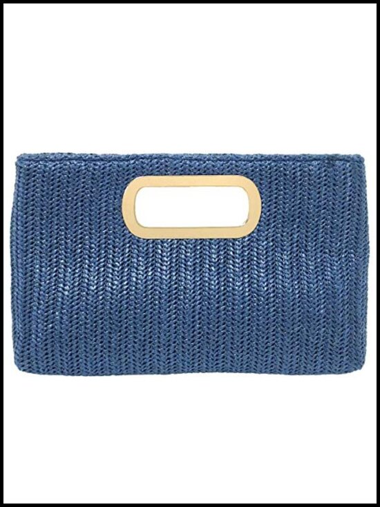Handbags - Top Handle Straw Clutch with Detachable Chain Crossbody